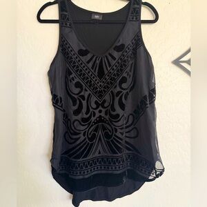 MOSSIMO Black Sheer Lined Patterned Tank Top - Large